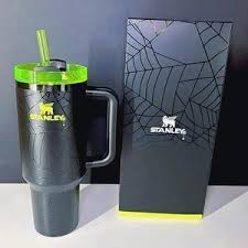 Stanley Spider Web Edition Quencher Tumbler with Handle & Straw – Black/Neon Green 40oz
